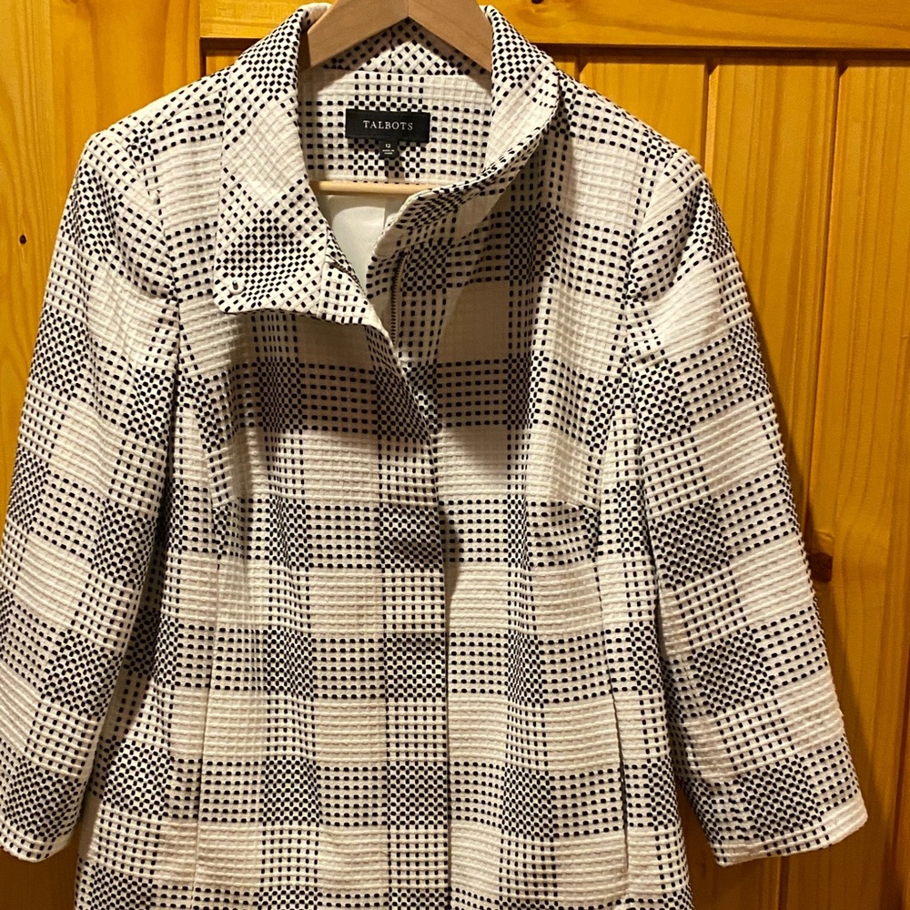 Talbots Black and White Checked Pea Coat